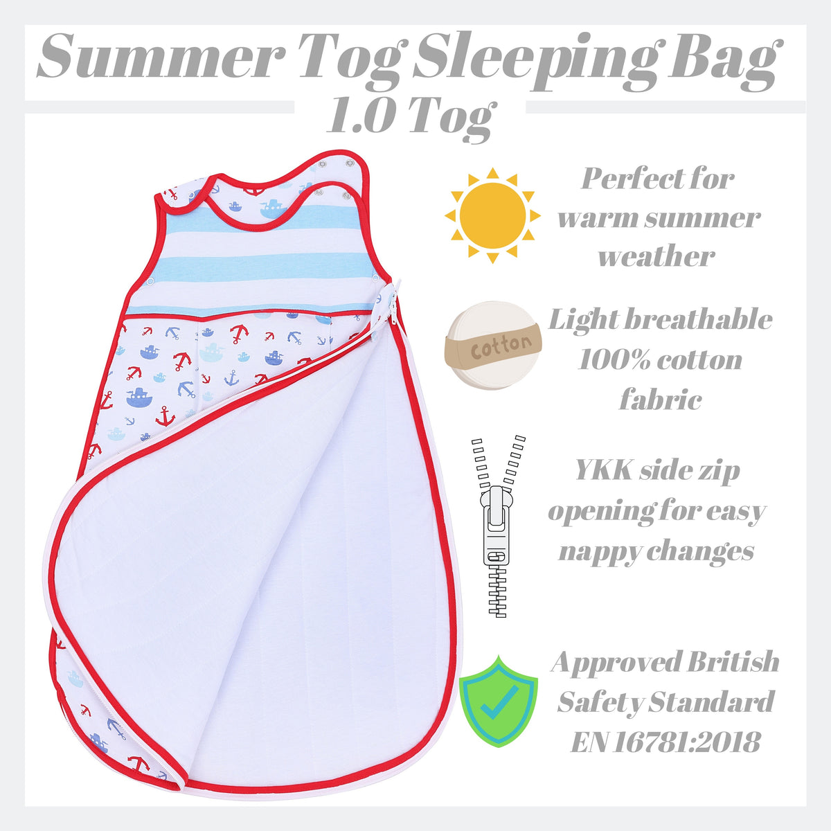 Snoozebag Baby Sleeping Bag Boats Anchors Summer Tog
