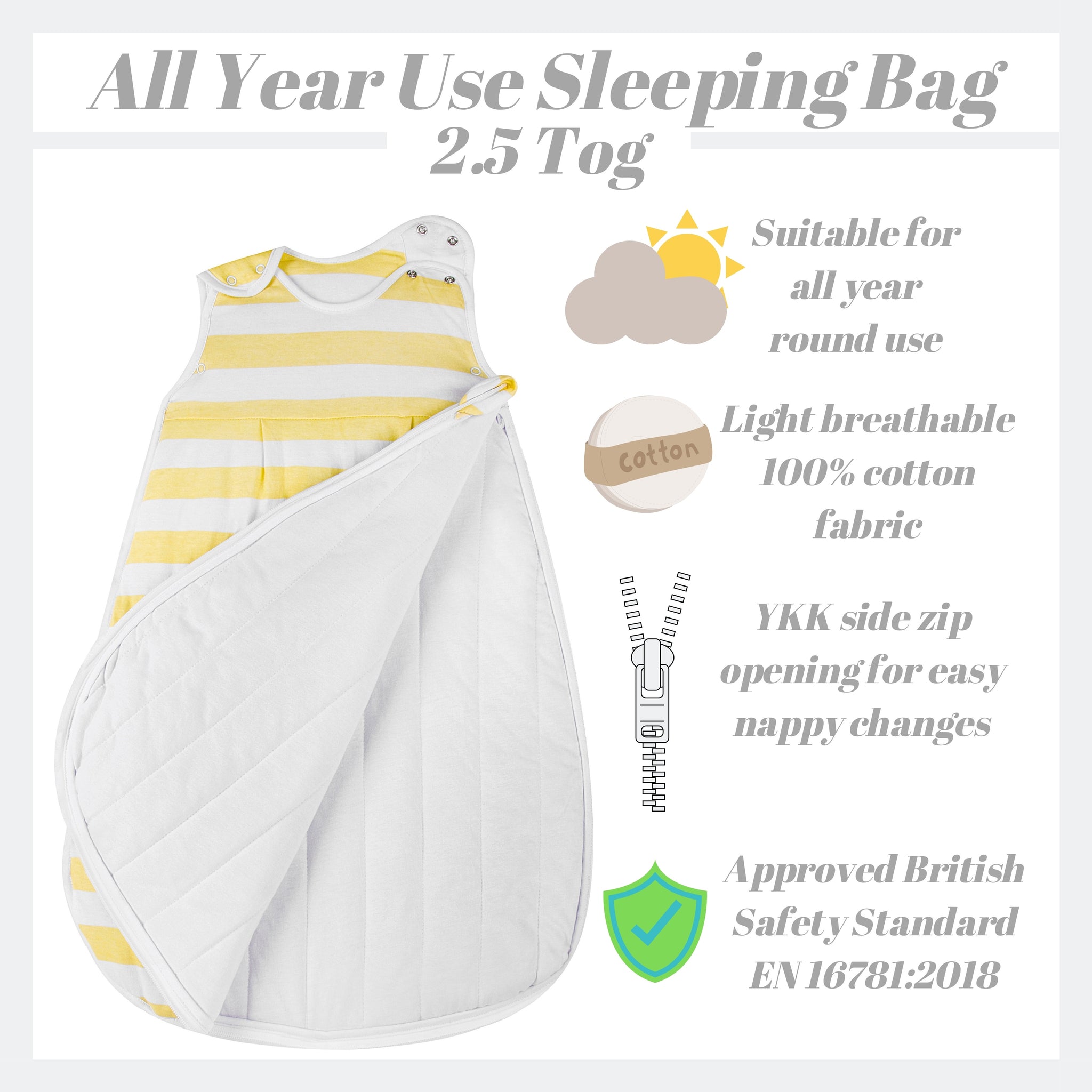Snoozebag Baby Sleeping Bag Lemon Stripe Tog